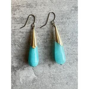 Los Angeles Boutique Designer Blue Turquoise Teardrop Gold Stone Drop Earrings